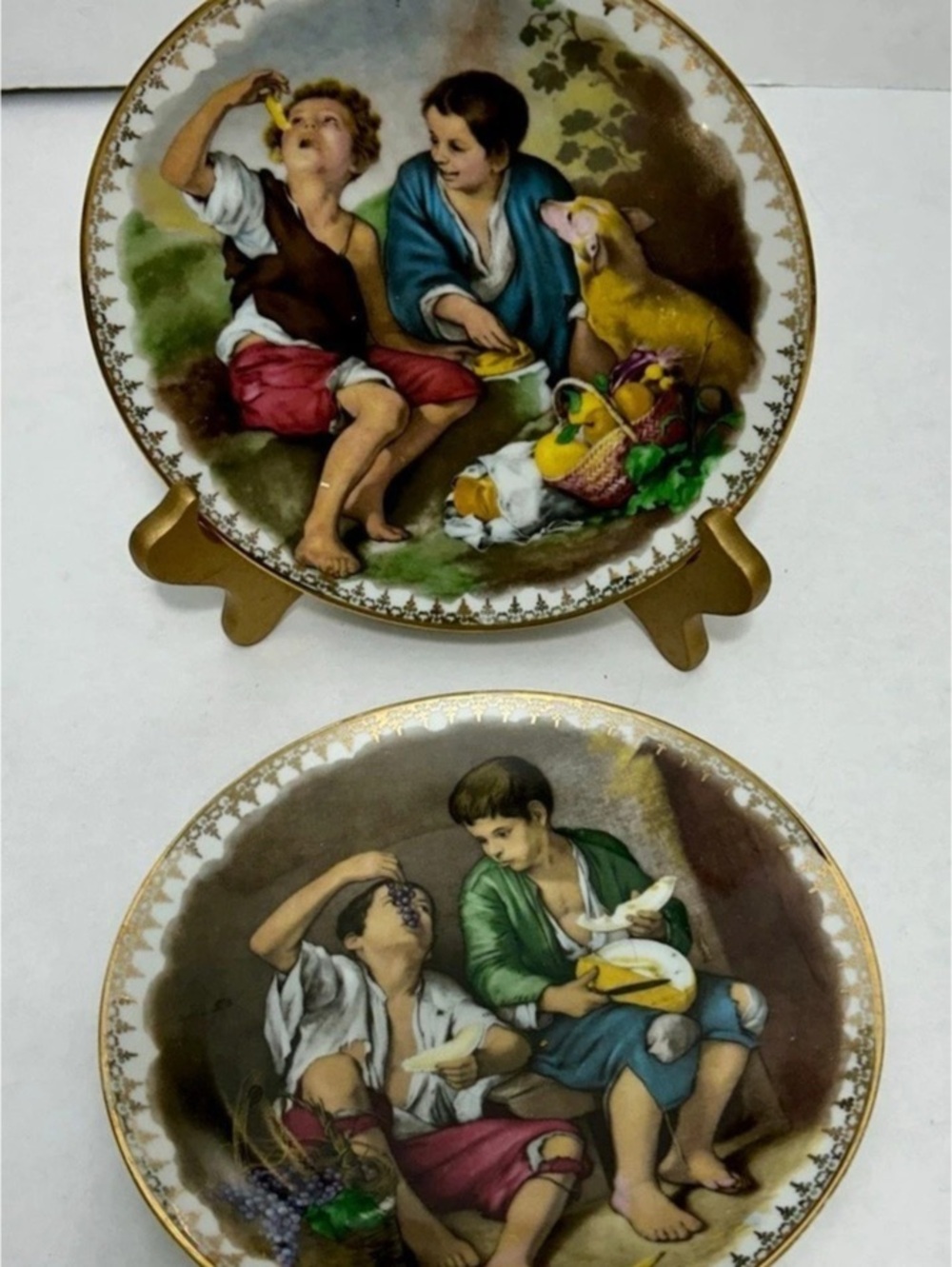 J.K.W. Porcelain Decorative Plates Set of 2 in White & Gold